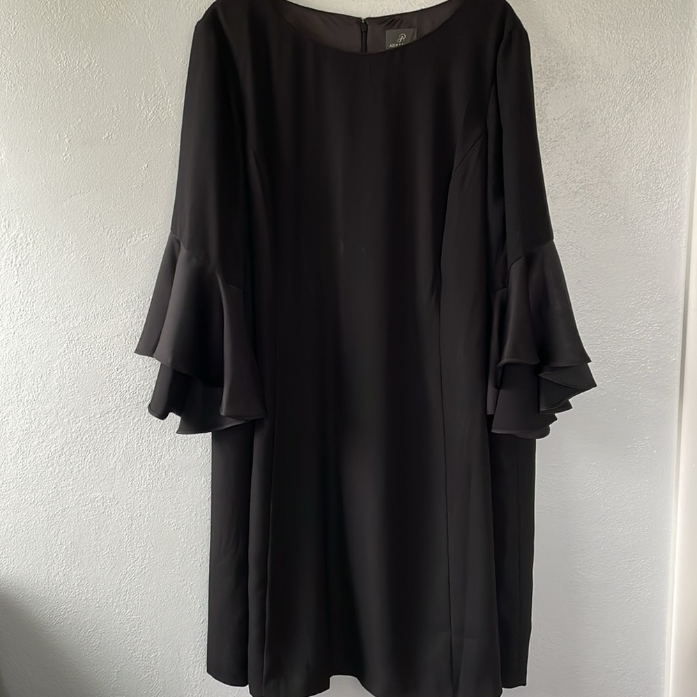 Adrianna Papell Black Crepe Midi Dress Butterfly/Flutter Sleeve Size‎ 22W